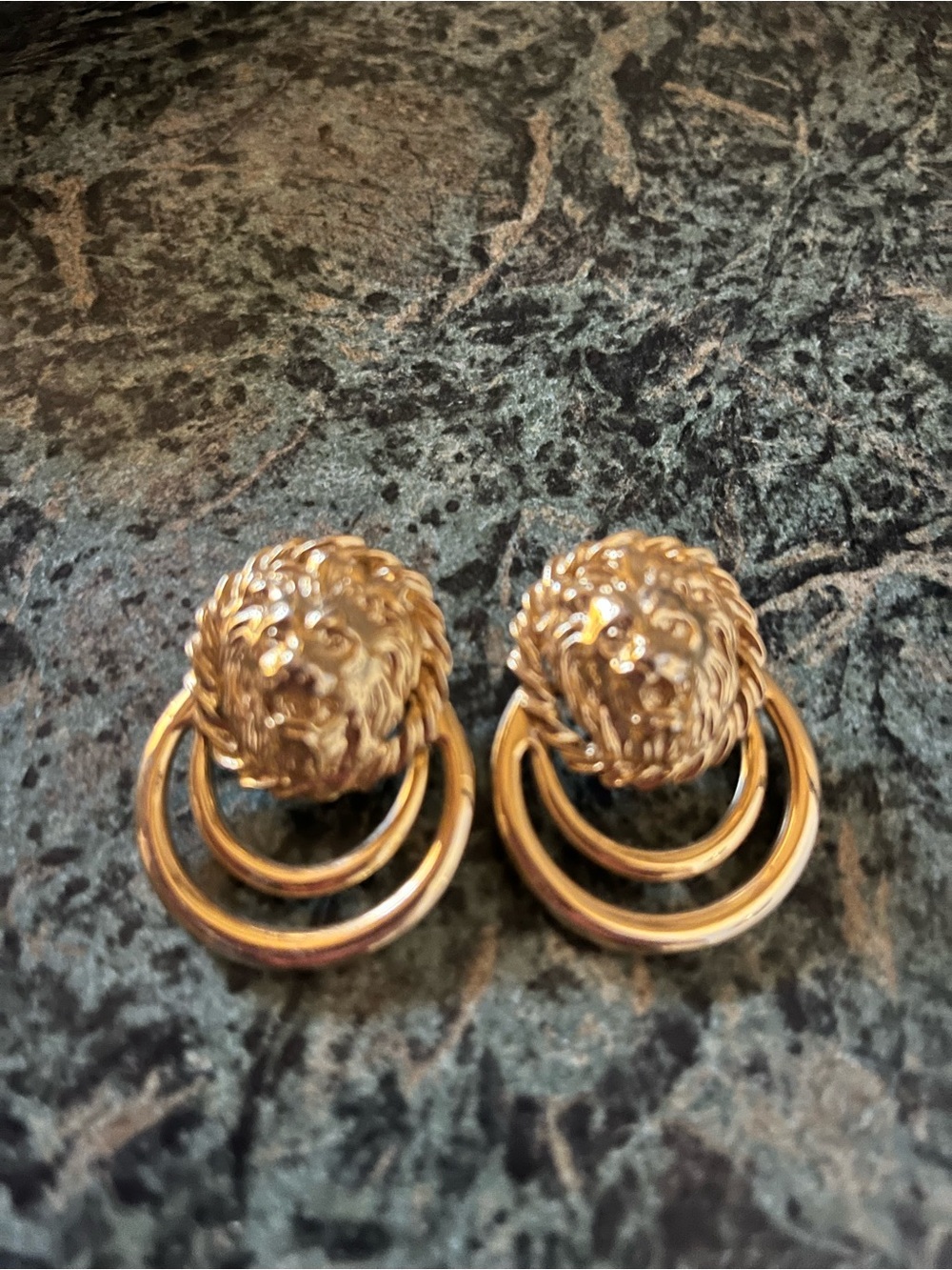 Anne Klein Gold Lion Head Hoop Drop Earrings